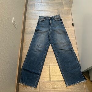 Hidden wide leg Women's Blue Jeans.  Style Logan Dad Stretch Jean